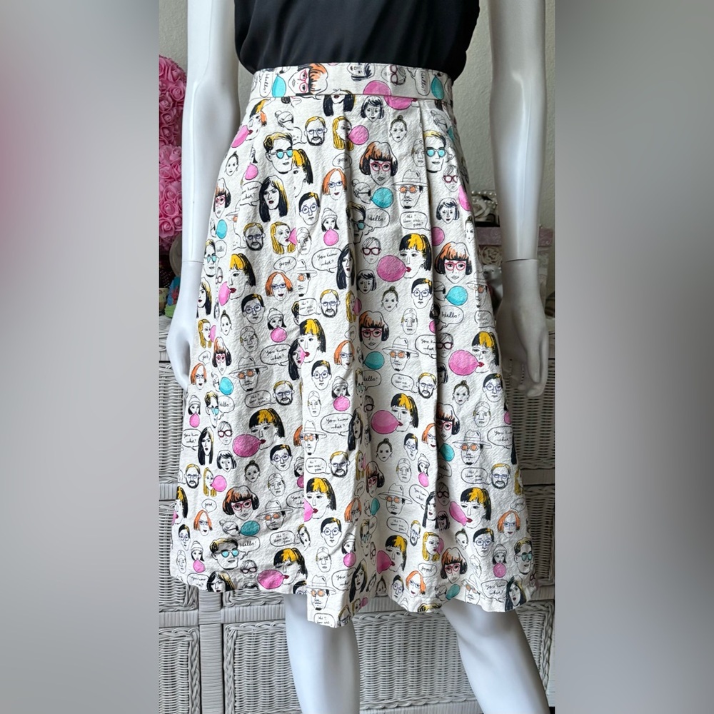 Custom Made Pleated Skirt & Matching Bag Features Fun Facial Expressions Size 8